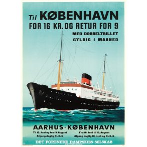 Retro Vintage Plakat - Aarhus-Kbenhavn, Det Forenede Dampskibs-Selskab