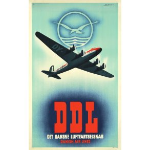 Retro Vintage Plakat - DDL, Det Danske Luftfartselskab, Danish Air Lines, Finn Bjrvig