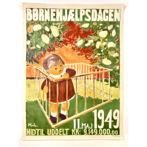 Original Vintage Plakat - B�rnehj�lpsdagen - Morten Jensenius 1949 
