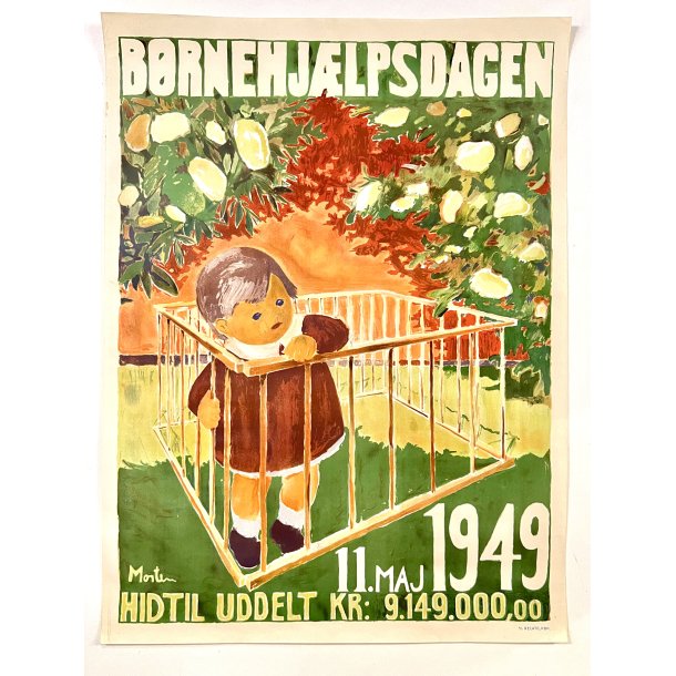 Original Vintage Plakat - B�rnehj�lpsdagen - Morten Jensenius 1949 