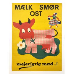 Original Vintage Plakat - M�lk Sm�r Ost, Mejerigtig Mad..! Grete Rich 1958
