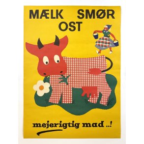 Original Vintage Plakat - M�lk Sm�r Ost, Mejerigtig Mad..! Grete Rich 1958