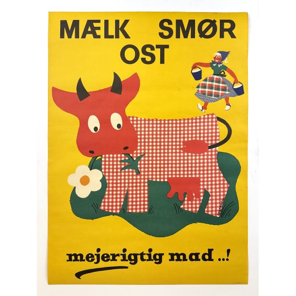 Original Vintage Plakat - M�lk Sm�r Ost, Mejerigtig Mad..! Grete Rich 1958