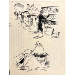 Original Tegning Og Manuskript Af Grete Rich - Langs Kajerne (ca1950)