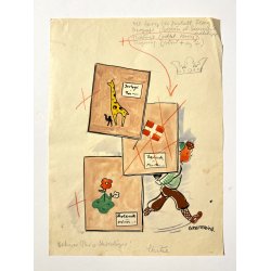 Original Tegning Af Grete Rich - Skolebogsomslag (ca 1950)