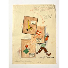 Original Tegning Af Grete Rich - Skolebogsomslag (ca 1950)