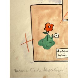 Original Tegning Af Grete Rich - Skolebogsomslag (ca 1950)