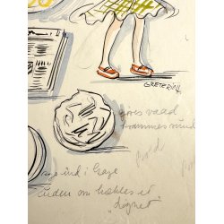 Original Tegning Af Grete Rich - H�klet Bold (ca1950)