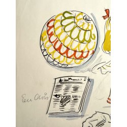 Original Tegning Af Grete Rich - H�klet Bold (ca1950)