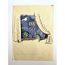 Original Tegning Af Grete Rich - Id� Til M�rkl�gningsgardin (ca1950)