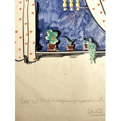 Original Tegning Af Grete Rich - Id� Til M�rkl�gningsgardin (ca1950)