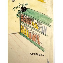 Original Tegning Af Grete Rich - Bl�nd D�ren Til Den Kolde Stue (ca 1950)