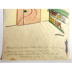 Original Tegning Af Grete Rich - Bl�nd D�ren Til Den Kolde Stue (ca 1950)