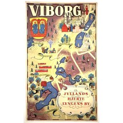 Original Vintage Plakat - Viborg, Jyllands Hjerte, Lyngens By (Ca 1950)