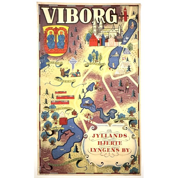 Original Vintage Plakat - Viborg, Jyllands Hjerte, Lyngens By (Ca 1950)