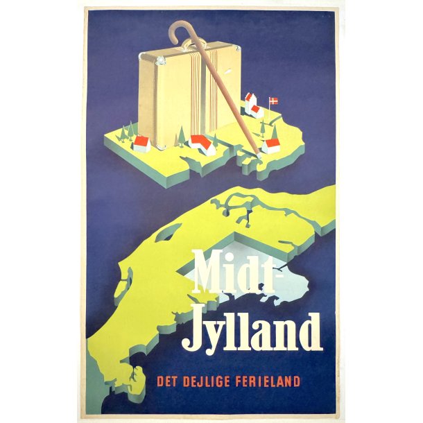Original Vintage Plakat - Midt Jylland, Det Dejlige Ferieland (Ca 1950)
