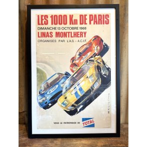 Original Vintage Plakat - Les 1000 Km de Paris - Linas Montlh�ry - Fransk motorsportsplakat 1968