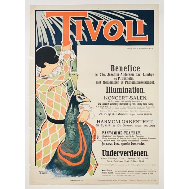 Original Plakat - Tivoli, med dagsprogram torsdag den 5. September 1901