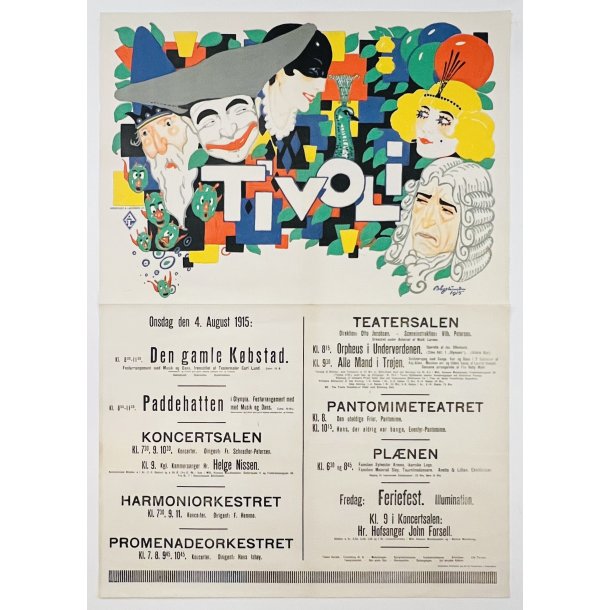 Original Plakat - Tivoli, med dagsprogram onsdag den 4. August 1915