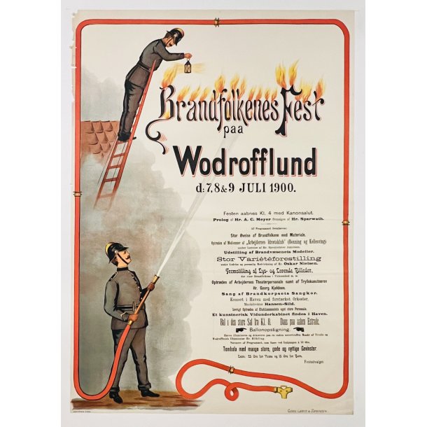 Original Plakat - Brandfolkenes Fest Paa Wodrofflund 1900