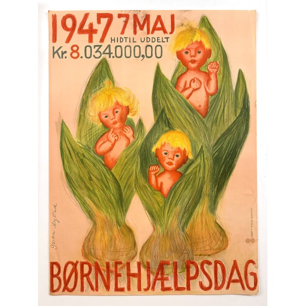 Original Vintage Plakat - B�rnehj�lpsdagen - Gerda Nystad 1947
