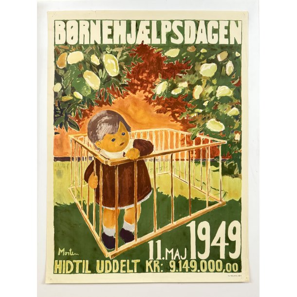 Original Vintage Plakat - B�rnehj�lpsdagen - Morten Jensenius 1949 