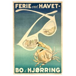 Original Vintage Plakat - Ferie Ved Havet - Bo I Hj�rring - Verner Hancke 1948