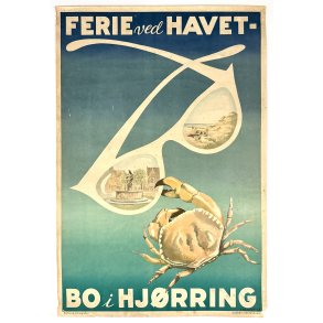 Original Vintage Plakat - Ferie Ved Havet - Bo I Hj�rring - Verner Hancke 1948