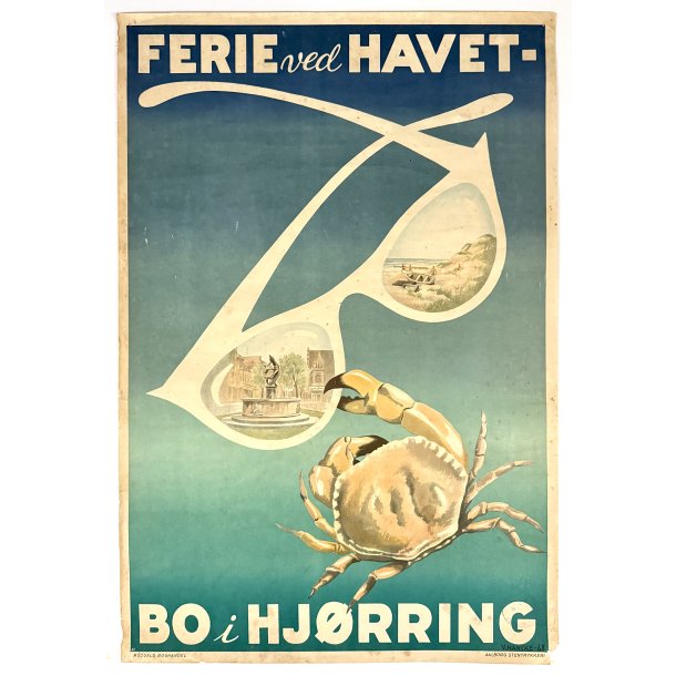 Original Vintage Plakat - Ferie Ved Havet - Bo I Hj�rring - Verner Hancke 1948