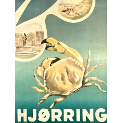 Original Vintage Plakat - Ferie Ved Havet - Bo I Hj�rring - Verner Hancke 1948