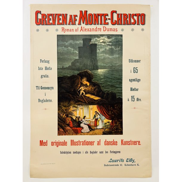 Original Plakat - Reklame For Bogudgivelse Af "Greven Af Monte Christo"