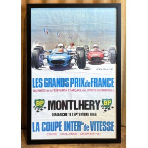 Original Vintage Plakat - Les Grands Prix de France - Montlh�ry 1966 - Fransk motorsportsplakat