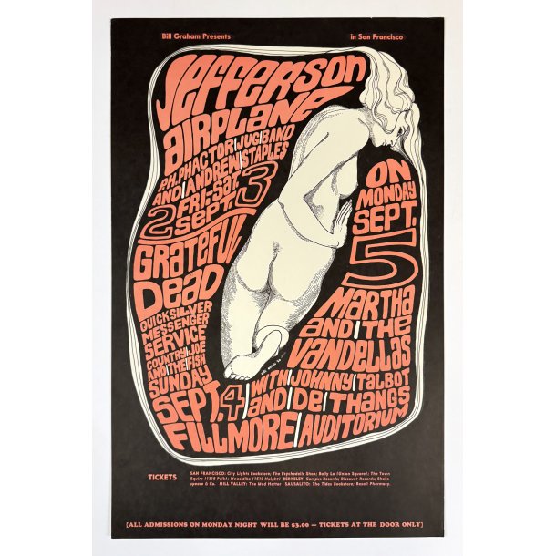 Original Vintage Koncertplakat - Jefferson Airplane - Grateful Dead - Fillmore Auditorium 1966