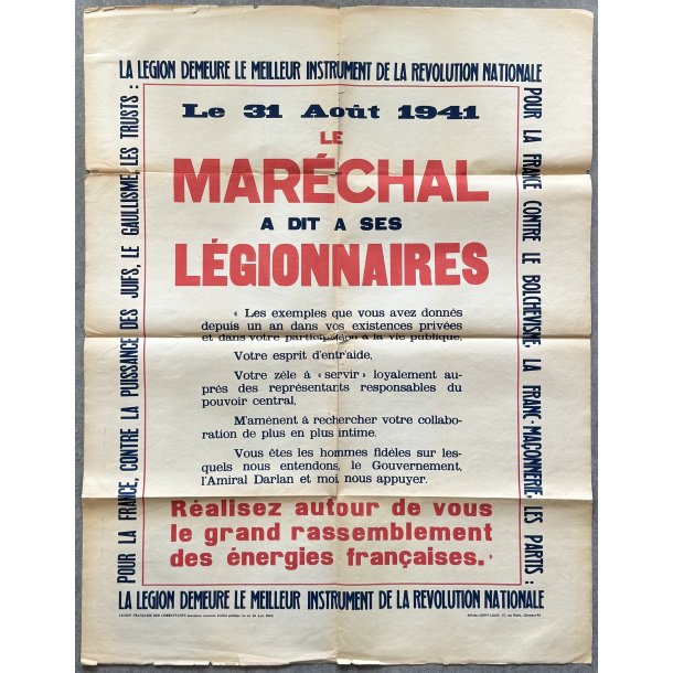 Original Vintage Plakat - Le Mar�chal a dit � ses L�gionnaires - Frankrig 1941