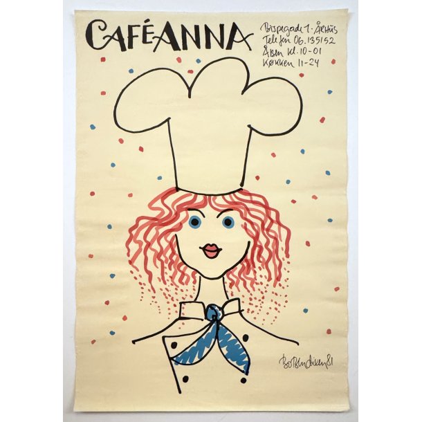 Original vintage plakat - Caf� Anna, Aarhus - Bo Bendixen 1981