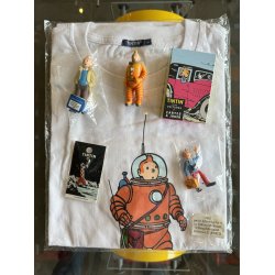 Tintin Vintage Pakke - T-shirt, Spillekort, Raket vedh�ng og 3 figurer