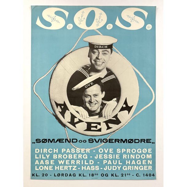 Original Vintage Plakat � S.O.S. � S�m�nd Og Svigerm�dre � Aveny Teatret � 1960