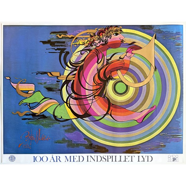 Original Vintage Plakat - 100 �r Med Indspillet Lyd - Bj�rn Wiinblad 1977