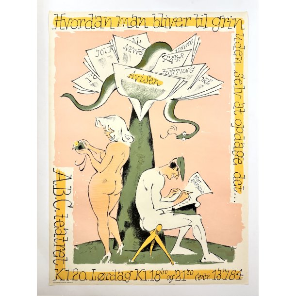 Original Vintage Plakat � Hvordan Man Bliver Til Grin � A.B.C. Teatret � Arne Ungermann � 1964