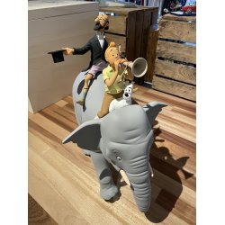 Tintin Figur - Tintin og Professor Philmon Siclone p ryggen af en elefant
