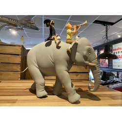 Tintin et Philémon sur un éléphant - statuette résine 37 cm