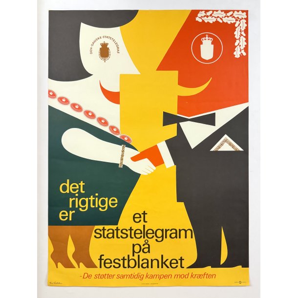 Original Vintage Plakat - Statstelegram P� Festblanket - Poul Andersen 1960'erne