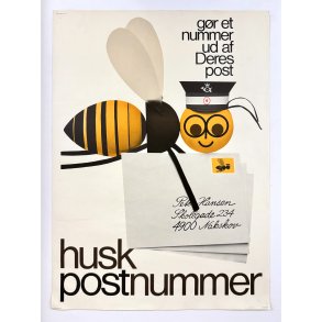 Original Vintage Plakat - Husk Postnummer - Poul Andersen - 1960'erne