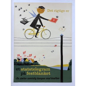 Original Vintage Plakat - Statstelegram P� Festblanket - Kolind 1960'erne