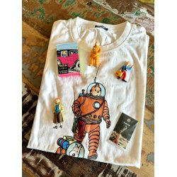 Tintin Vintage Pakke - T-shirt, Spillekort, Raket vedhng og 3 figurer