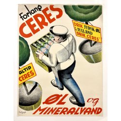 Original Tegning Og Plakat - Forlang Ceres, Drik Jydsk l I Jylland, Drik Ceres 1934