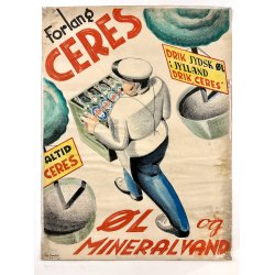 Original Tegning Og Plakat - Forlang Ceres, Drik Jydsk l I Jylland, Drik Ceres 1934