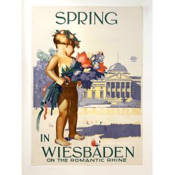 Original Vintage Plakat - Spring In Wiesbaden On The Romantic Rhine