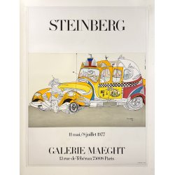 Original Vintage Plakat - Taxi, Galerie Maeght, Saul Steinberg 1977
