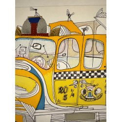 Original Vintage Plakat - Taxi, Galerie Maeght, Saul Steinberg 1977